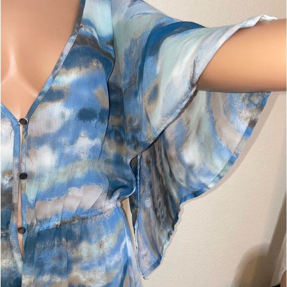 Willi smith lightweight blouse chiffon in blue colorway flowy semi sheer SZ L - Picture 8 of 9